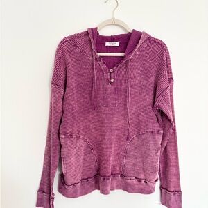 Zenana Outfitters Plum Waffle Knit Hoodie